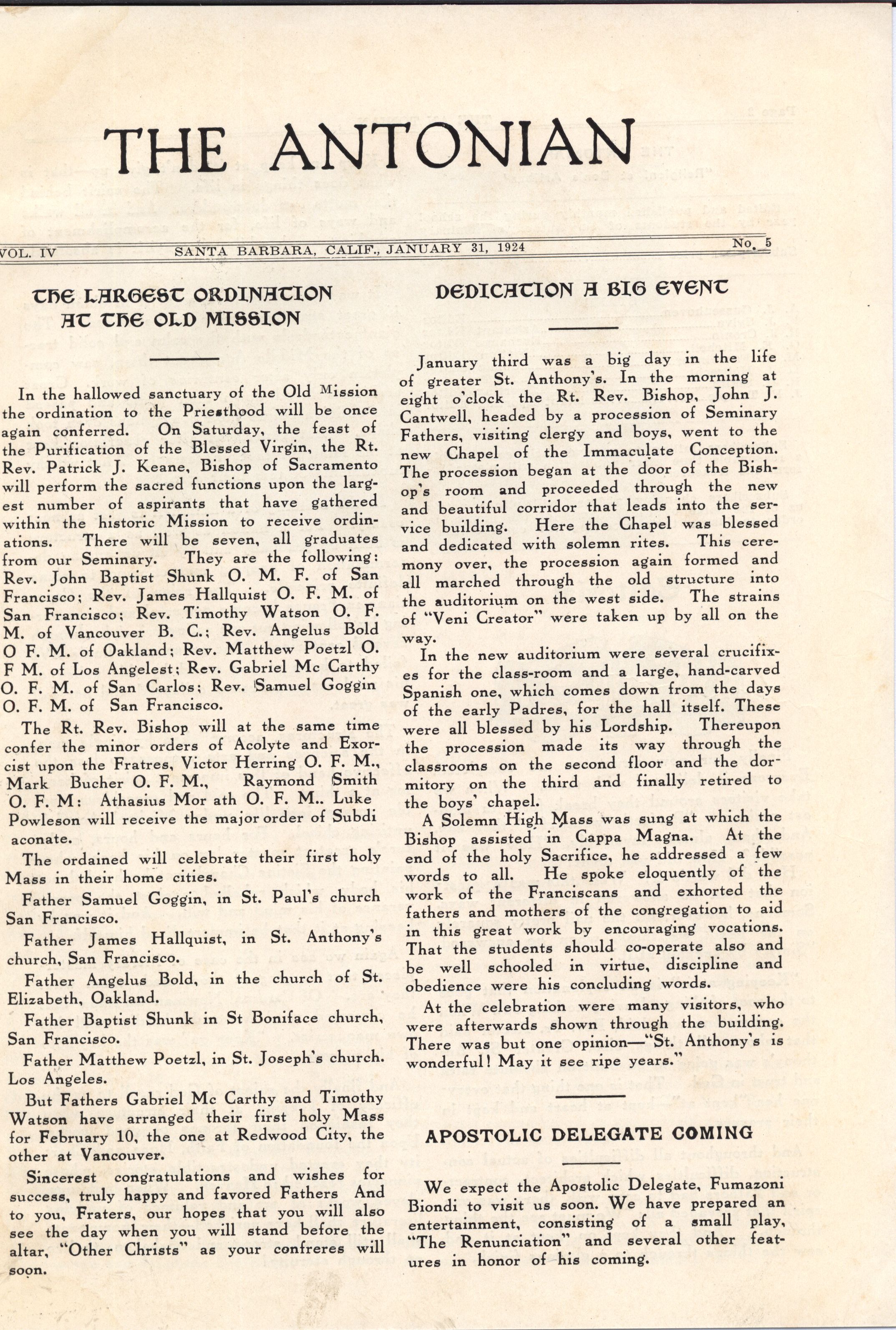 Antonian Volume 4 Issue 5 January 1924 SasArchive